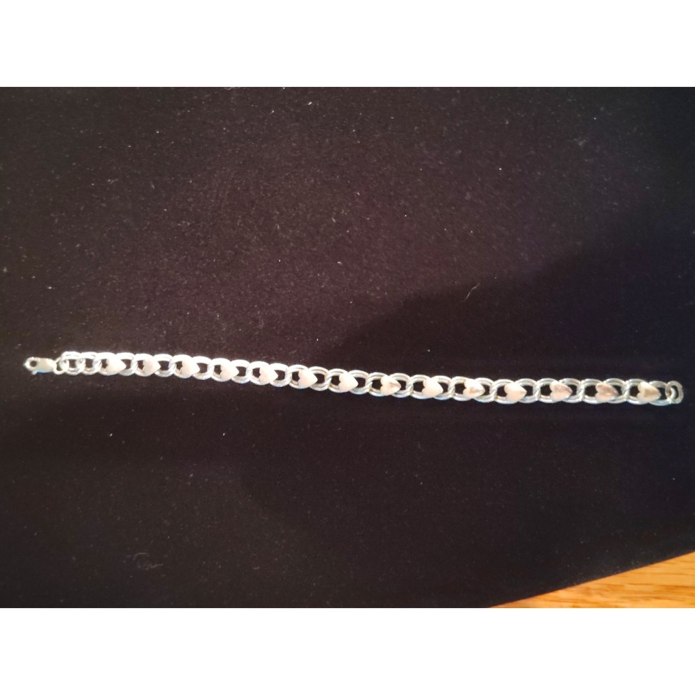 Very Nice 925  Sterling Silver Double Chain Bracelet With Hearts